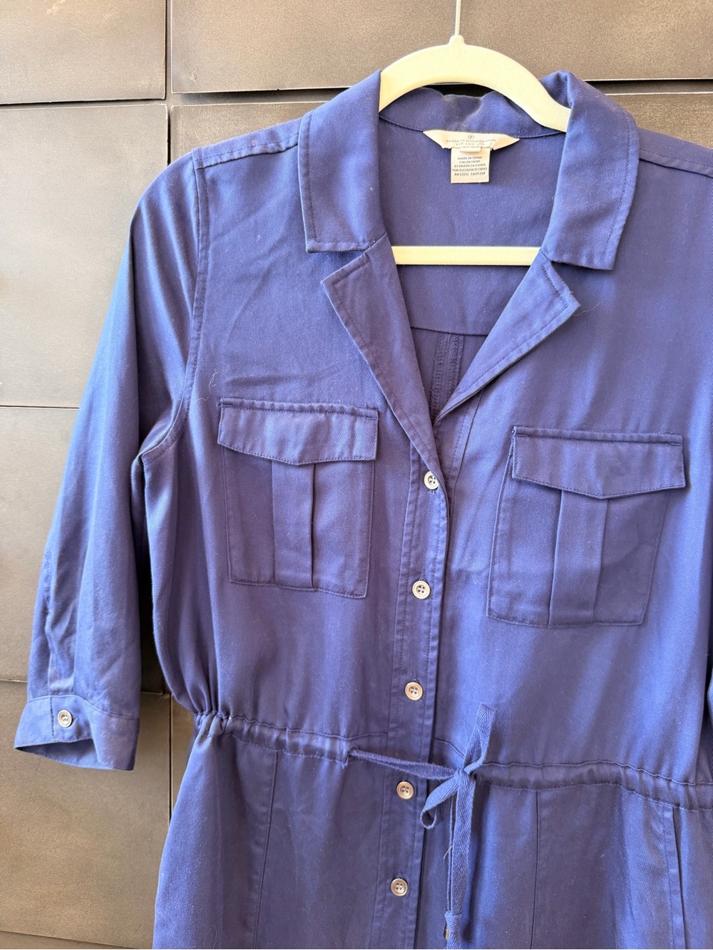 French Connection Blue Button-Front Drawstring Shirt Dress - Picture 5 of 8